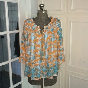Crown & Ivy Elephant Print Peplum Top Medium